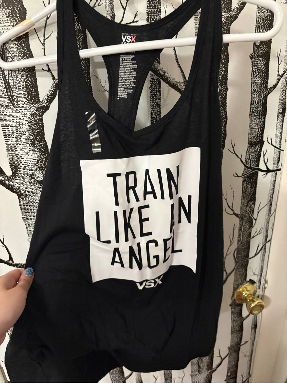 Victoria's Secret VSX Black Racerback Tank with White Graphic